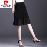 皮爾卡丹（pierre cardin）針織黑色雪紡百褶裙女中長(zhǎng)款2025夏季新款a字小個(gè)子半身裙女薄款 黑色 夏款 58cm  細(xì)褶 均碼
