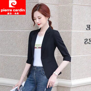 皮爾卡丹（pierre cardin）小西裝外套女2024春夏秋新款韓版時尚休閑短款小個子西服上衣 黑色七分袖 單層薄款 M 建議90-100斤內(nèi)