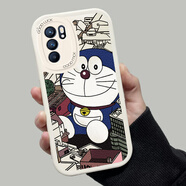 圖千彩 適用OPPOReno6手機殼6Pro新款小羊皮鏡頭全包防摔硅膠保護套高級感卡通叮當貓潮牌男女 Reno6  古董白-萬(wàn)能叮當+膜