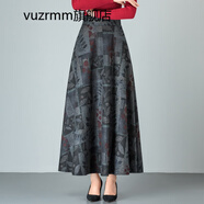 vuzrmm輕奢秋冬新款女裝毛呢格子半身裙長(cháng)裙復古高腰顯瘦a字裙大擺裙子 葉子 S 腰圍1.8-1.9尺長(cháng)度85