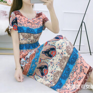 夏民族風(fēng)棉綢碎花連衣裙海邊度假人棉仙女裙印花綿綢短袖長(zhǎng)裙 蝙蝠袖異域風(fēng)情 2XL 120-140