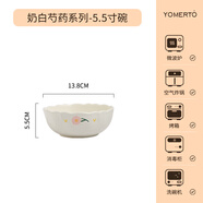 yomerto奶油風(fēng)陶瓷碗盤組合高顏值雙耳碗盤子家用魚盤創(chuàng)意吃飯小碗湯面碗 奶白芍藥系列5.5寸碗SP5419