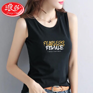 浪莎（LangSha）白色小吊帶背心女2025夏季新款無(wú)袖t恤女可外穿運動(dòng)打底內搭上衣 黑色【豹紋字母】 L 建議90-110斤
