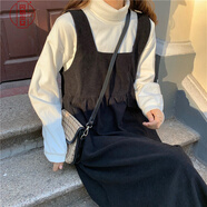 連衣裙冬2020新款韓版流行裙子法式復(fù)古寬松氣質(zhì)黑色背帶連衣裙女學(xué)生 白色打底(單件) 均碼