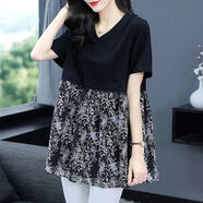 FDPV胖太太加肥加大品牌服裝 夏大碼女裝韓版小衫2023裝新款潮短袖女 黑色 2XL 建議140-160斤