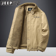 JEEP SPIRIT棉衣男 秋冬季夾克男毛絨棉服加絨加厚大碼純棉工裝羊羔毛外套潮 1855淺卡其 3XL