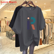LOVER RUCCI法國歐貨大版中長(cháng)款短袖t恤女裝2025夏季新款寬松遮臀體恤上衣ins 深灰色中長(cháng)款短 袖 2XL