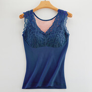 KAHTOP2025秋冬新款蕾絲保暖背心女士加絨加厚內穿打底棉帶胸墊馬甲GYM 藍色 XL 【130-180斤】