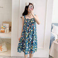玄琰女式睡衣夏款居家服韓版吊帶睡裙寬松大碼睡衣加大加肥連衣裙胖mm 黑底花朵 M(建議85-105斤內(nèi))