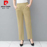皮爾卡丹（pierre cardin）2025春夏新款純棉長褲高腰直筒彈力中年老年女褲松緊腰運動休閑褲 卡其色 5XL :建議150-170斤