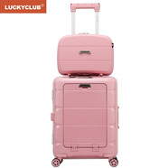 LUCKY CLUB 行李箱男女鋁框拉桿箱商務旅行前置開口小型登機子母箱子20英寸