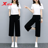 特步運動(dòng)短褲七分褲男女款冰絲七分褲2025夏季速干褲健身褲跑步褲子女 黑色-梭織七分褲 M /170