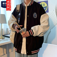 尤芮軻肥仔250斤超大碼秋冬大碼毛呢棒球服港風(fēng)男加肥胖子加厚學(xué)生外套 黑色 5XL 205-230斤