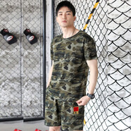迷彩短袖t恤男純棉夏季透氣剌繡中國男士體能修身運動(dòng)軍訓迷彩服 純色迷彩短袖短褲套裝 XXL體重70KG左右