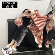 秋季ins韓版寬松條紋假兩件長袖T恤女學(xué)生休閑學(xué)院風(fēng)潮上衣服秋衣 紅色【優(yōu)質(zhì)款】 S 95斤內(nèi)