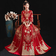 枝己（ZEIMSSMM）秀禾服新娘2025新款中式婚紗結(jié)婚禮服古裝旗袍龍鳳褂 803雙袖款 S