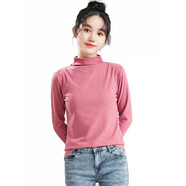 溫影春秋季陽(yáng)離子打底衫女上衣韓版高半領(lǐng)長(cháng)袖針織衫 櫻花粉 均碼 80-130斤可穿
