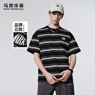 馬克華菲T恤男春夏季圓領(lǐng)短袖上衣男士休閑潮條紋學(xué)生打底衫 黑色 58/3XL 