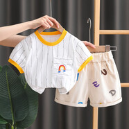 圓圓米米寶寶春秋裝兩件套裝4男童5帥氣小童2嬰兒衣服兒童裝1-3歲韓版秋潮 X-23217繡花彩虹夏套白色 100適合90-95cm約2-3歲