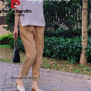 皮爾卡丹2025重磅銅氨絲女褲夏季小腳褲九分休閑褲大I碼時(shí)尚雪紡哈倫褲 卡其色九分 M 95-100