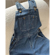 藍駿啟美式復古牛仔背帶褲男春秋季新款工裝吊帶連體褲寬松百搭 藍色 5XL 【建議180-205斤】