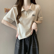 顧夕岑正肩短袖T恤女夏季設(shè)計(jì)感小眾寬松顯瘦港味chic上衣服體恤 杏色 M 建議90-105斤