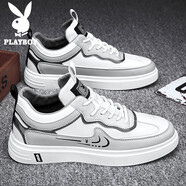 花花公子（PLAYBOY）男鞋子男2025秋季板鞋男款厚底休閑鞋男士潮流運動(dòng)鞋 白灰 41