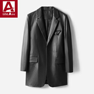 黎依奴（LISLAVE）綿羊皮氣質(zhì)真皮奢侈品小西裝外套女春秋皮衣時(shí)尚女裝皮質(zhì)軟糯西服 黑色（5） L （適合105-120斤）