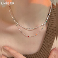 Lnieer銀碎幾兩銀項鏈女鎖骨鏈疊戴高級感S925銀iu同款彩虹豆豆圓珠項鏈 彩珠碎銀項鏈【單戴疊戴都出彩】