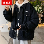臣梵席男士大碼牛仔外套男春秋季加肥加大碼夾克男寬松工裝機(jī)能休閑上衣 109黑色 5XL （建議195-210斤）