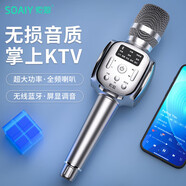 索愛（soaiy）無線手機麥克風(fēng)兒童話筒無線藍牙音響手機K歌寶 麥克風(fēng)家庭KTV唱歌話筒禮物露營K歌神器 MC29PRO銀