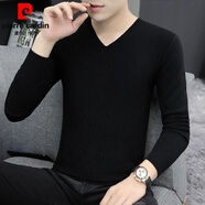 皮爾卡丹（pierre cardin）V領(lǐng)毛衣男修身型秋冬季打底衫中青年薄款低領(lǐng)針織衫無(wú)痕毛衫 9801黑色 L 105-120斤