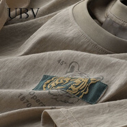 UBV高端輕薄仿亞麻短袖T恤男士2024春夏季新款棉麻料冰絲虎頭打底衫 杏色 XL （建議125-140斤）