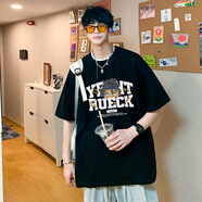 主意范（ZHUYIFAN）T恤男220克純棉印花短袖潮牌胖子大碼寬松百搭夏季新款美式潮流 黑色 XL 125-145斤