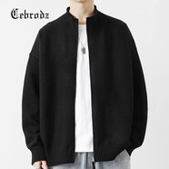 Cebrodz法國 針織衫男開(kāi)衫外套立領(lǐng)潮牌寬松休閑秋冬季百搭針織毛衣男士 黑色 XL