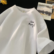 OEMG 刺繡重磅短袖t恤男夏季美式復(fù)古男款衣服潮牌半袖情侶百搭體恤衫 白色 M [建議90-105斤]