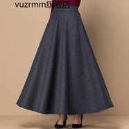 vuzrmm輕奢秋冬新款咖色暗花毛呢半身裙女高腰a字裙加厚垂感大擺長裙 深灰千鳥格 S腰圍1.8-1.9尺長度85厘米