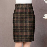 凡摩喬厚款 秋冬毛呢中裙格子半身裙子一步裙中長(cháng)款包臀裙女 咖啡色 咖啡色格子 XL 2尺3