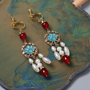 樂(lè )喵（LEMIAO）景泰藍仿點(diǎn)翠鍍金色耳環(huán)故宮新款中式簡(jiǎn)約中國風(fēng)漢服古風(fēng)耳墜 琯顏耳夾款  A27-206