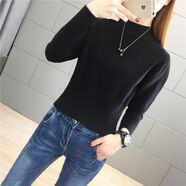 帕曼尼2024春秋新款打底針織衫女半高領(lǐng)高腰毛衣小個(gè)子修身 黑色不加絨 XL 120-130斤