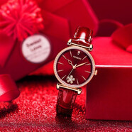 勞士頓七夕情人節禮物手表女學(xué)生小清新輕奢女士手表送女友老婆時(shí)尚情侶 【梅花面】-鑲鉆紅面皮帶款