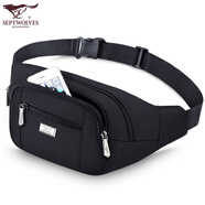 七匹狼男士腰包戶(hù)外運動(dòng)跑步包多功能大容量手機包 收銀包休閑小斜挎包 款1黑色（三層拉鏈）