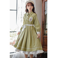 ROAR UTHAUG長袖連衣裙少女春秋2023新款初中高中學(xué)生法式JK制服學(xué)院風(fēng)長裙子 單件9025綠色連衣裙配領(lǐng)帶腰帶【 S