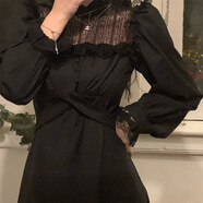 宮柒尓少女生成人禮生日小禮服裙成年公主裙精致蕾絲內(nèi)搭裙2020秋冬氣質(zhì) 黑色 M