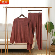 驍芬秋冬款睡衣女加厚珊瑚絨套裝學(xué)生簡(jiǎn)約甜美閨蜜休閑保暖寬松家 醬紫紅套裝(上衣+褲子) 均碼 建議70斤-150斤