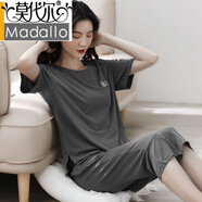 莫代爾睡衣女夏季裝短袖短褲中褲莫代爾薄款女裝夏天韓版家居服兩件套裝 2003灰 2XL 【建議140-160斤】