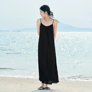 茵曼（INMAN）波西米亞吊帶油畫連衣裙女2025夏季新款度假裙子 黑色 M