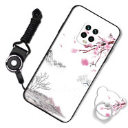 魅上 紅米10X 5G手機殼Redmi 10X 5G保護套全包攝像鏡頭防摔硅膠男女卡通款軟外殼 水墨桃花 紅米10X 5G