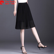 皮爾卡丹（pierre cardin）雪紡百褶半身裙女2025夏季新款高腰韓版薄款小個(gè)子中長(zhǎng)款字傘裙針 黑色 58cm 均碼