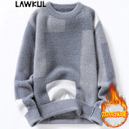 LAWKUL 毛衣男秋冬季加絨保暖厚打底毛衫線衣潮流冬裝套頭針織衫男裝 21082深灰色 XL
